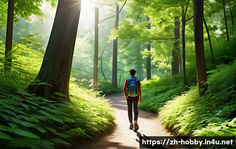 트레킹 코스 추천 - **Prompt 1: Urban Green Oasis Day Hike**
    "A tranquil, sun-dappled forest path winding through a ...
