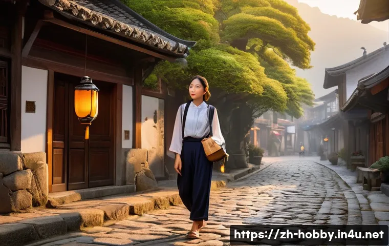 국내 여행 코스 - **Prompt:** A tranquil and picturesque ancient town nestled within rolling, mist-shrouded mountains,...