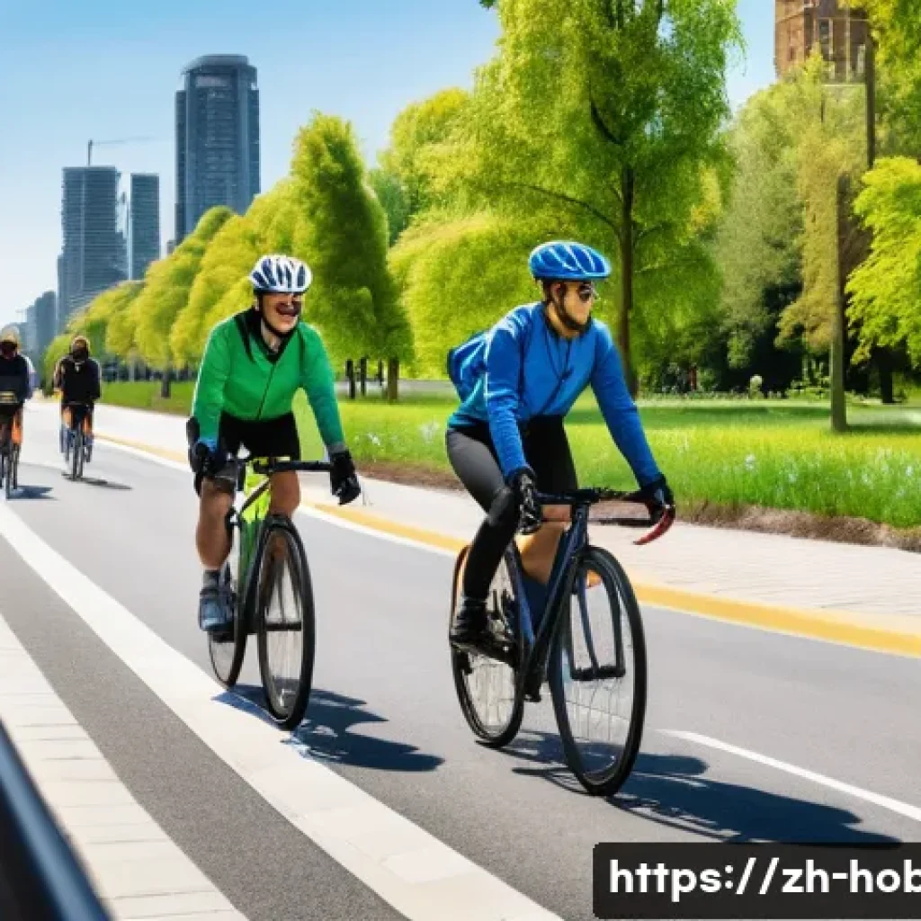 자전거 타기 - A vibrant urban cycling scene featuring a diverse group of people wearing helmets, reflective vests,...