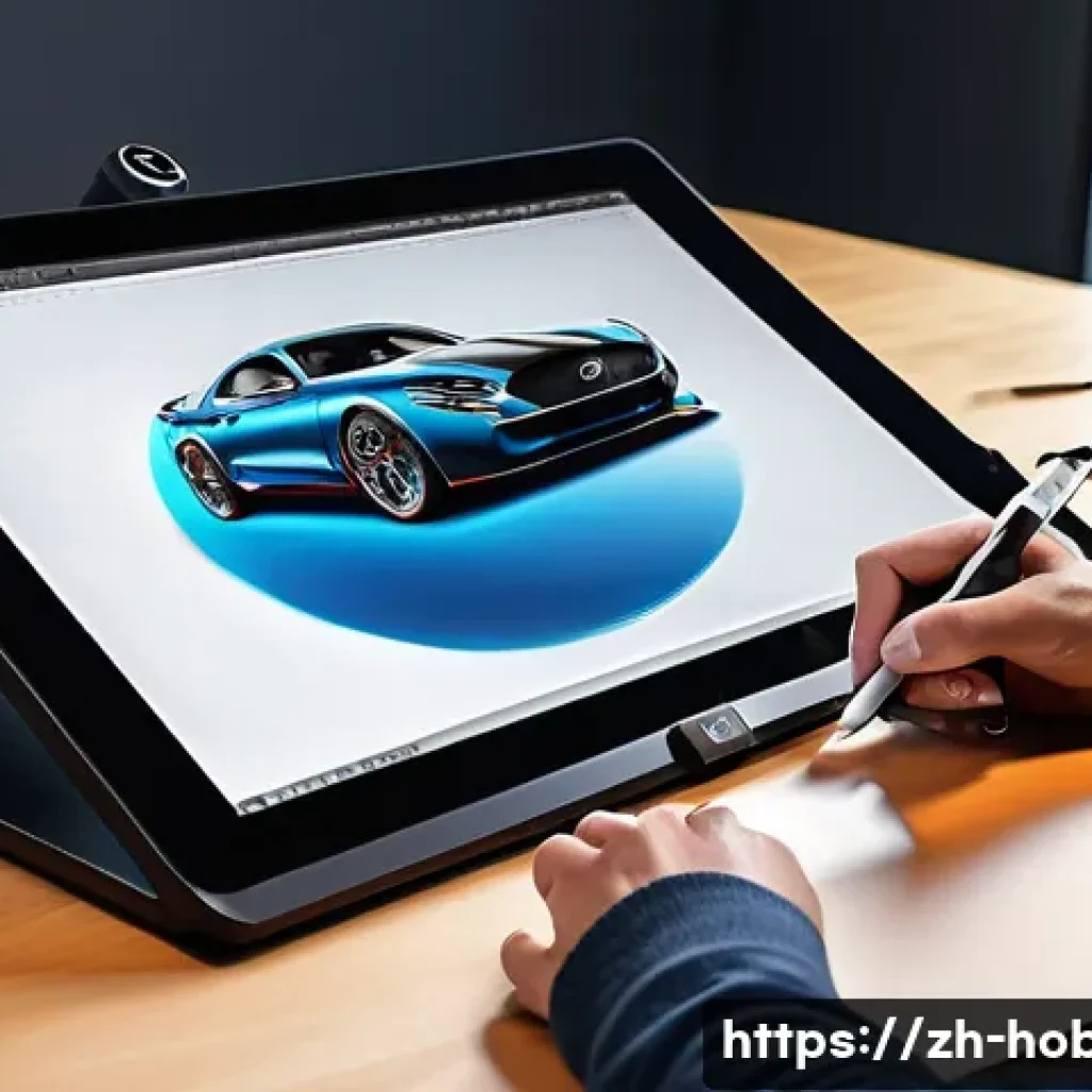 드로잉 도구 추천 - A professional digital artist’s workspace featuring a high-end Wacom drawing tablet with a sleek, la...
