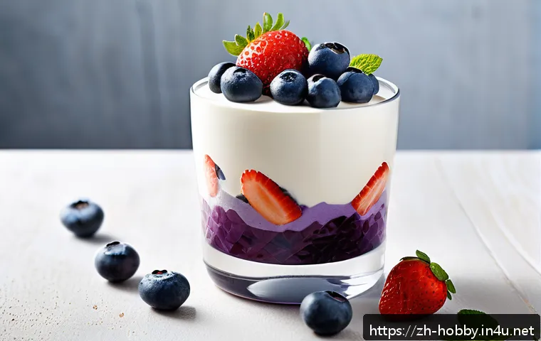 저칼로리 디저트 레시피 - A vibrant, modern low-calorie dessert scene showcasing a Greek yogurt mousse parfait layered with fr...