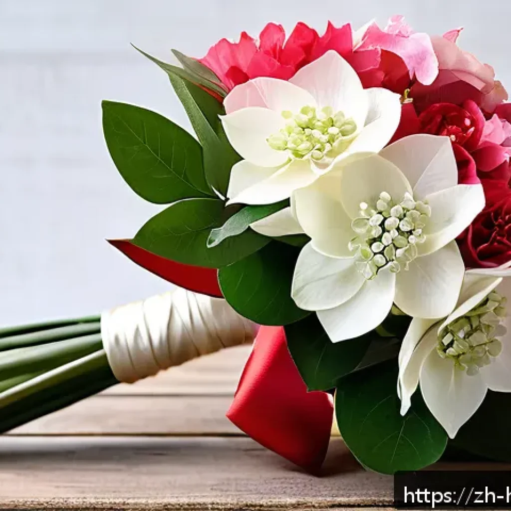 플라워 아트 - A vibrant floral bouquet featuring complementary colors of bright red and soft pink flowers, accente...