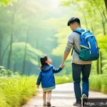 아이들과 함께하는 여행 - A cheerful family enjoying a relaxed day at a scenic forest park in China, with a mother and father ...