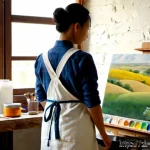 유화 작품 제작 - Photorealistic scene of a professional artist creating an oil painting in a sunlit loft studio, thre...