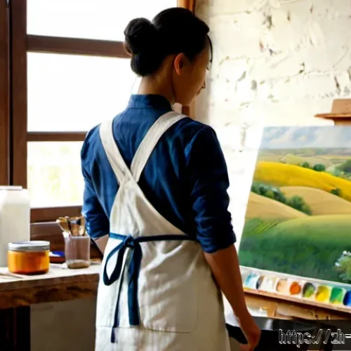유화 작품 제작 - Photorealistic scene of a professional artist creating an oil painting in a sunlit loft studio, thre...
